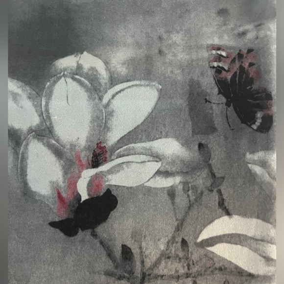 100% Cashmere Gray Pink Floral Butterfly Soft Warm Versatile Scarf Wrap 26 X 72 - Picture 2 of 11